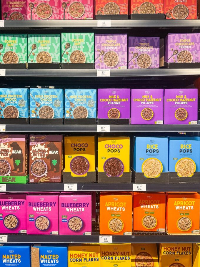 Supermarket shelves in a UK grocery store